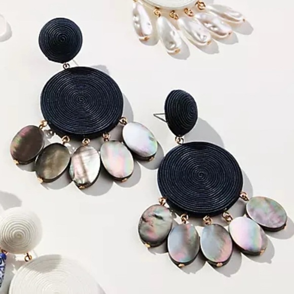 New Anthropologie Lake Life Preppy Circle Drop Earrings Blue - Picture 1 of 8